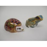 Two Royal Crown Derby paperweights Collectors Guild Orchard Hedgehog and Fountain Frog,