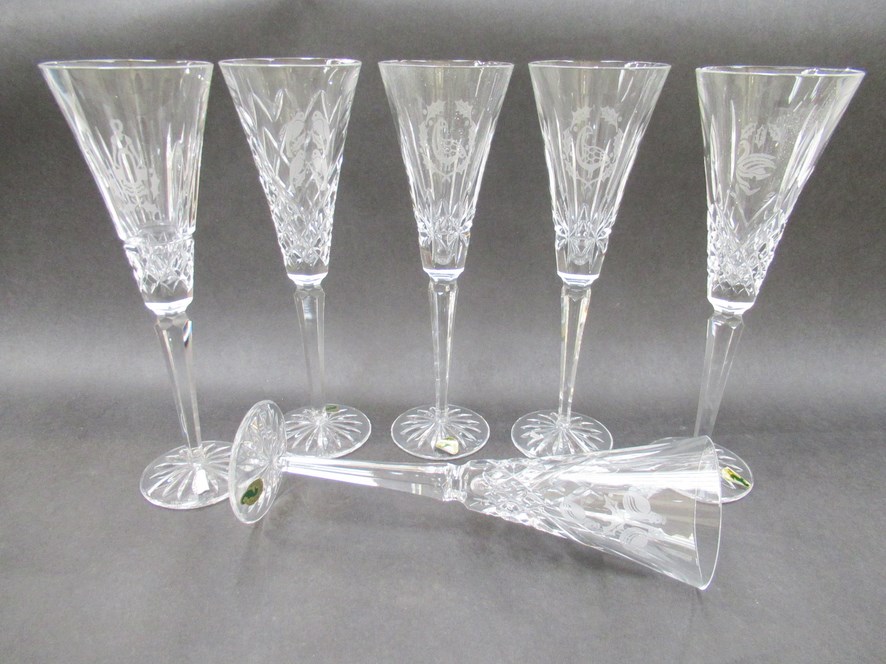 Six Waterford crystal "12 days of Christmas" glasses,