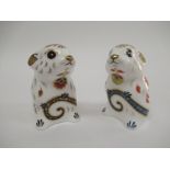 Two Royal Crown Derby paperweights, Mouse and New Year Mouse, gold stoppers,