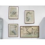 A series of Oriental paintings on silk in bamboo frames (4)