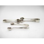 Three pairs of silver sugar tongs including bright-cut detail, Sheffield 1903,