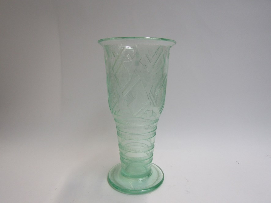 An Art Deco Daum, Nancy bottle green vase of oversized goblet form,