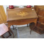 A French bonheur du jour lady's desk with fitted interior and well, slight water damage. 92cm high.