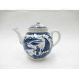 A late 18th Century Worcester teapot, the underglaze in blue with "Fisherman and Cormorant" pattern,