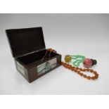 A Chinese Mother-of-Pearl box including a hat finial and Peking glass beads