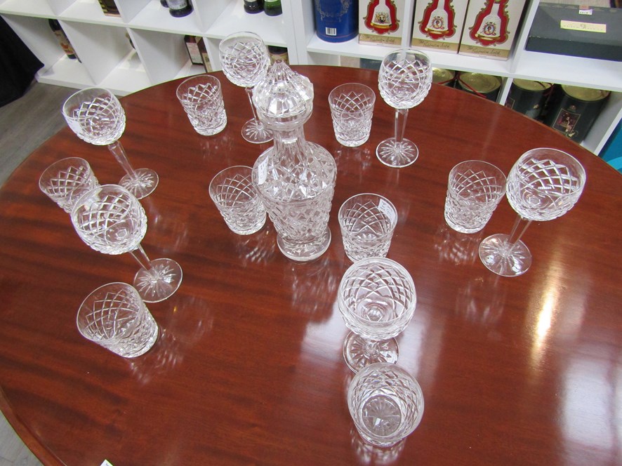 Crystal glass including six hock glasses,