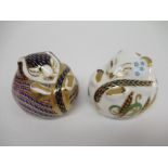 Two Royal Crown Derby paperweights sleeping field mice,