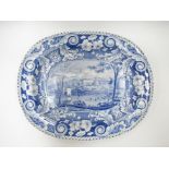 A 19th Century blue and white meat plate depicting Wistow Hall, Leicestershire. 43.
