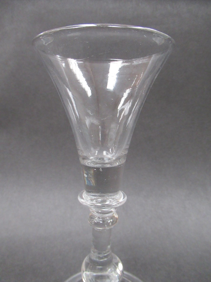 An early 18th Century wine glass with trumpet shaped bowl, solid at the base, - Image 3 of 4