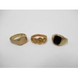 Two 9ct gold signet rings, one set with onyx, 8.8g and another stamped 750, 3.