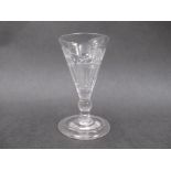A late 18th early 19th Century spirit glass, the spiral fluted conical bowl engraved with flowers,