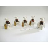 Five Royal Crown Derby mini shopper bears including "Harrods" and "Mulberry Hall York" etc,