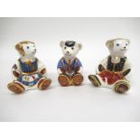 Three Royal Crown Derby teddy paperweights with gold stoppers, "Schoolboy Teddy",