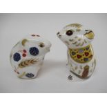 Two Royal Crown Derby paperweights limited edition Field Mouse and Country Mouse, gold stoppers,