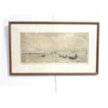 WILLIAM LIONEL WYLLIE (1851-1931) a framed, glazed and mounted etching of seascape with boats,