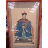 A framed and glazed Chinese painting of an Emperor,