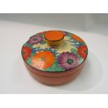 A Clarice Cliff "Gay Day" pattern lidded pot, lid a/f,