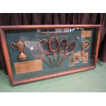"The History of the Tennis Racket" framed and glazed display,