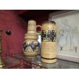 Two West German Pottery floor vases, one with handle,
