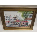 Montmartre, Paris, oil/gouache on board by Terry Quinlan, signed with title lower left,