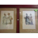 ROBIN FRAZIER PAYNE (XX): A pair of framed and glazed watercolours /sketches of women conversing in