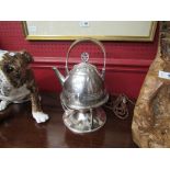 An Art Deco kettle on burner stand,