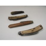 Four Victorian bone handled penknives