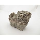 A Cambodian/Chinese silver betel nut box in shape of dog of Fo,