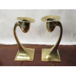 A pair of Art Nouveau brass candlesticks, circa 1890 by William Tonks & Sons, Birmingham,