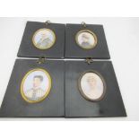 Four oval Victorian miniature portraits set in ebonised frames