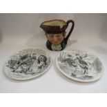 A Royal Doulton large character jug "Old Charley" and a pair of French pottery black and white