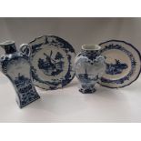 Four pieces of blue and white Windmill china