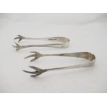 Two pairs of claw design silver sugar tongs with scaled effect,