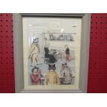 A Louis Wain print "The General Office", framed and glazed,