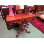 A William IV flame mahogany card table,