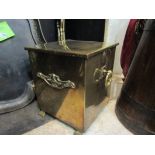 An Arts and Crafts brass coal bin with liner c1900