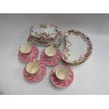 A set of four Victorian Worcester "Queen Anne" coffee cups and saucers and a Limoges sauce tureen