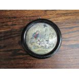 A Prattware framed pot lid 'The Game Bag',