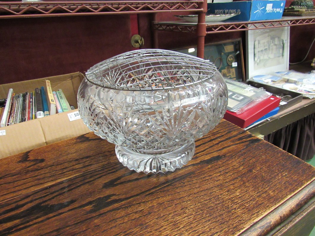 A large crystal glass rose bowl,