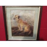 A watercolour depicting a seated terrier, indistinctly signed lower right, framed and glazed,