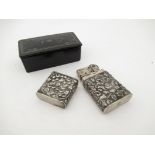 A small lacquer snuffbox with pewter inlay and a vintage lighter with Chinese silver case (marked