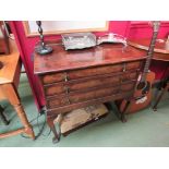 A burr walnut three drawer chest with gallery back on cabriole legs,