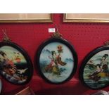 Three oils depicting geisha girls in oval mounts,