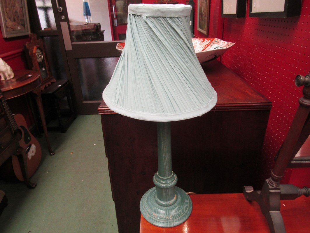 A pair of green/blue table lamps with pleated shades - Image 2 of 2