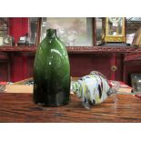 An Art glass vase opaque overlaid in bottle green and a Murano fish (2)