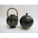 DAVID COHEN (1932 - 2018):A circa 1970 Studio pottery globular vase with a black glaze over wax