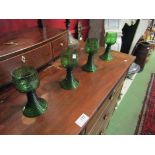 A set of 6 green etched glass Continental wine glass,