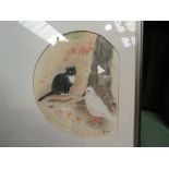 A contemporary pastel, the cat and the dove, monogram CA and dated lower right, ovoid,