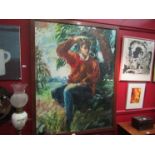 GEOFF SELWAY (XX): An oil on canvas of impressionistic self portrait, framed,