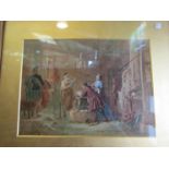 A Victorian part painted print "Gretna Green blacksmith wedding" in ornate frame,